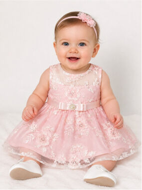 Rare Editions Baby Girls Sequin Illusion Dress – Pink | Size 3–6 Months | NWT